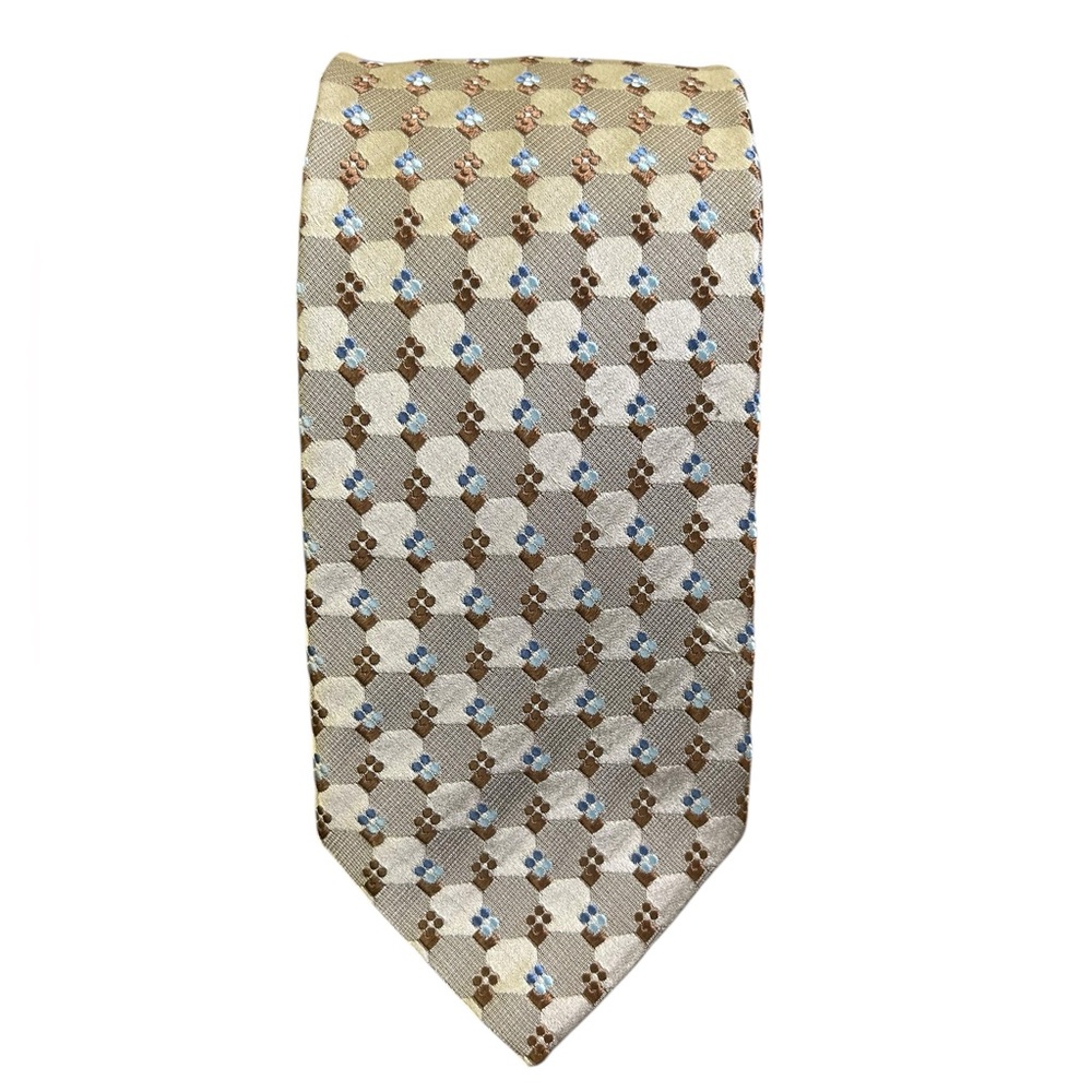 NWOT ERMENEGILDO ZEGNA Silk Tie‎ Geometric Floral Beige Brown Blue